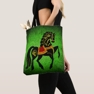 Bolsa Tote Garanhão negro frísio/beleza negra, verde-cavalo