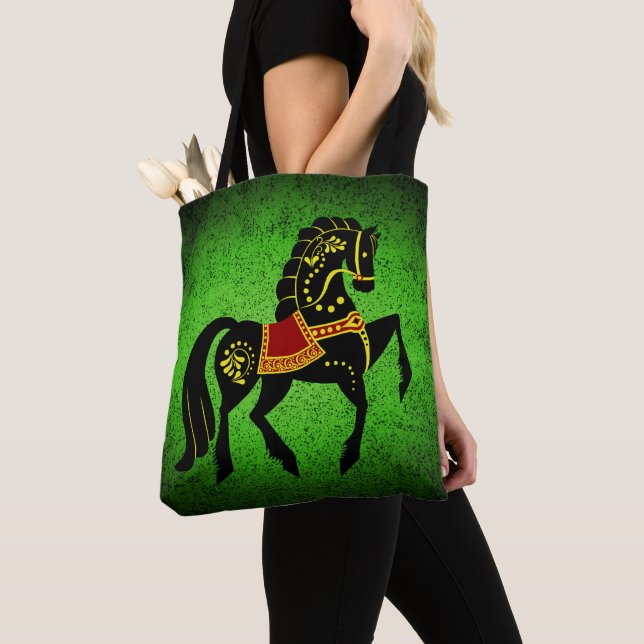 Bolsa Tote Garanhão negro frísio/beleza negra, verde-cavalo (Close Up)