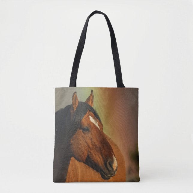 Bolsa Tote Garanhão Selvagem, Luz Dourada e Arco-íris (Frente)