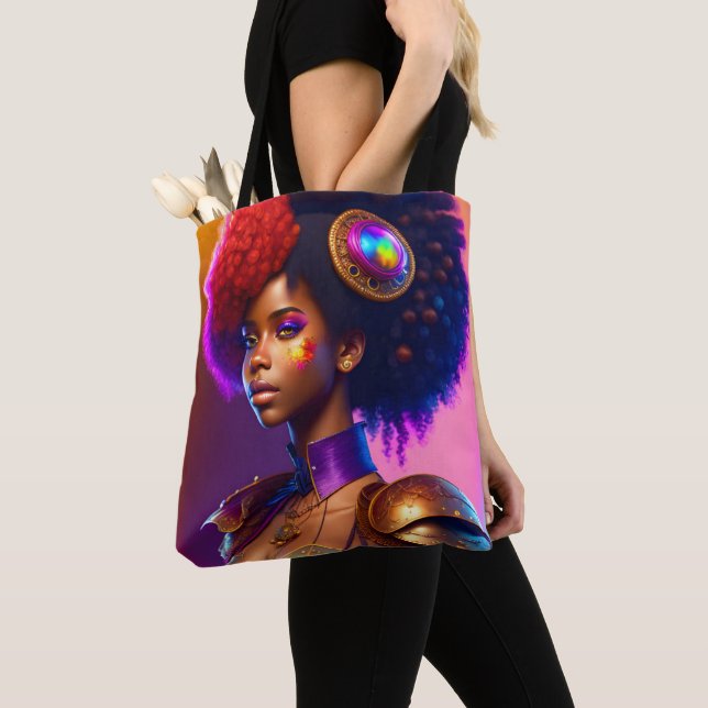 Bolsa Tote Garota Afro Steampunk da Moda (Close Up)