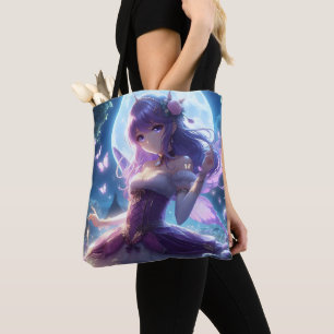 Bolsa Tote Garota Anime Asa de Borboleta Violeta Fada da Lua
