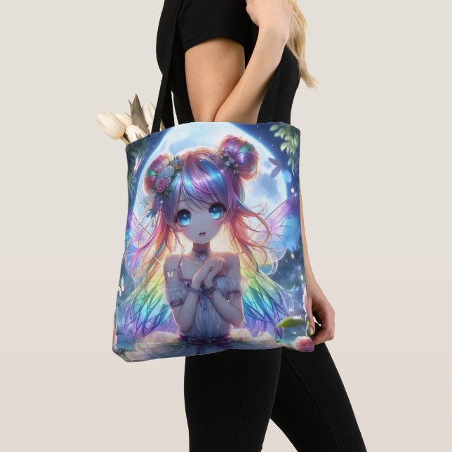 Bolsa Tote Garota anime Cabelo Arco-Íris Cantando Fada de Lua (Close Up)