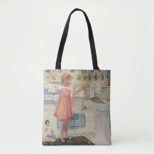 Bolsa Tote Garota Antiga, Criança Fazendo Lavanderia Penduran
