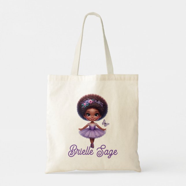 Bolsa Tote Garota Ballerina Púrpura e doce afro (Verso)