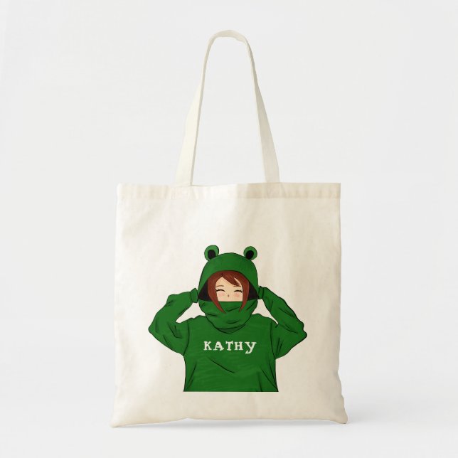 Bolsa Tote Garota bonita com desenho Sapo verde (Frente)