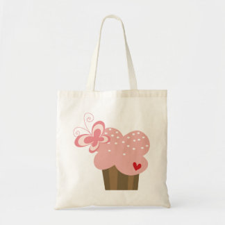 Bolsa Tote Garota-borboleta-Cupcake-rosa branca Aniversário