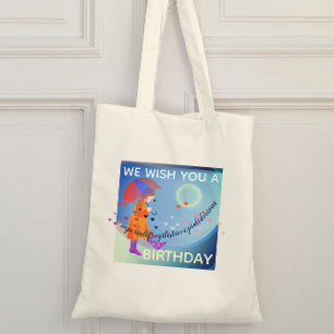Bolsa Tote Garota Com Guarda-Chuva No Aniversário Bonito Da C