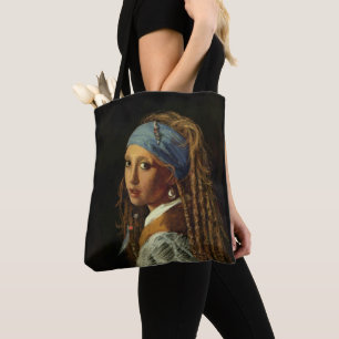 Bolsa Tote Garota com paródia de brinco de pérola