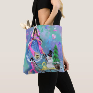 Bolsa Tote Garota Comprando presentes de Natal - Pintura