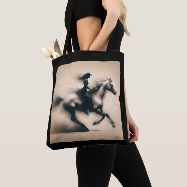 Bolsa Tote Garota Cowgirl Andando um Cavalo, (Close Up)