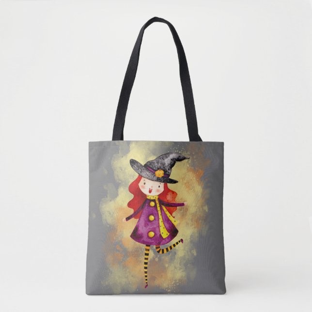 Bolsa Tote Garota da Bruxa de Halloween Stellalunarts (Frente)