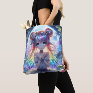 Bolsa Tote Garota de Anime Cabelo Arco-íris Cantando Fada da