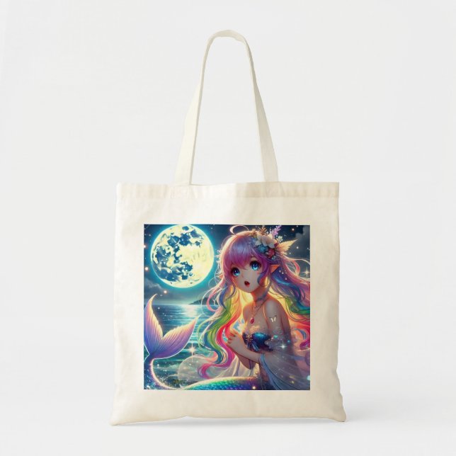 Bolsa Tote Garota de Anime Cantando Luar Pixie Sereia Arco-ír (Frente)