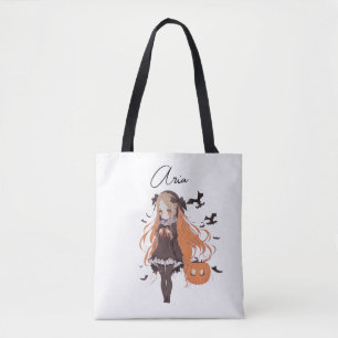 Bolsa Tote Garota de Anime do Halloween Personalizada com Mor