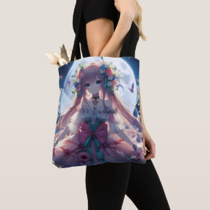 Bolsa Tote Garota de Anime Flor Lua Fada
