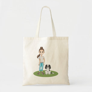 Bolsa Tote Garota de Cartoon e Tricolor Cavalier Spaniel Cogã