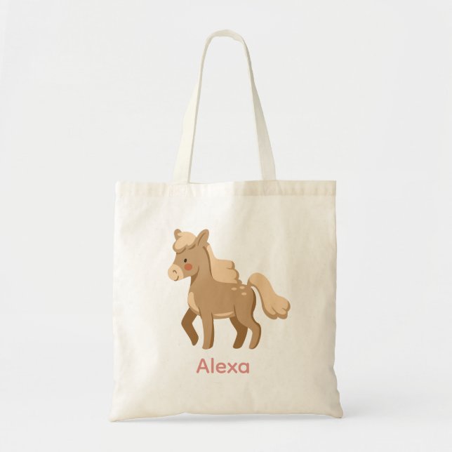 Bolsa Tote Garota de Cavalo de Pôneo Monograma Personalizada (Frente)