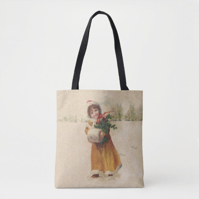 Bolsa Tote Garota de Natal Antiquada Menina de inverno (Frente)