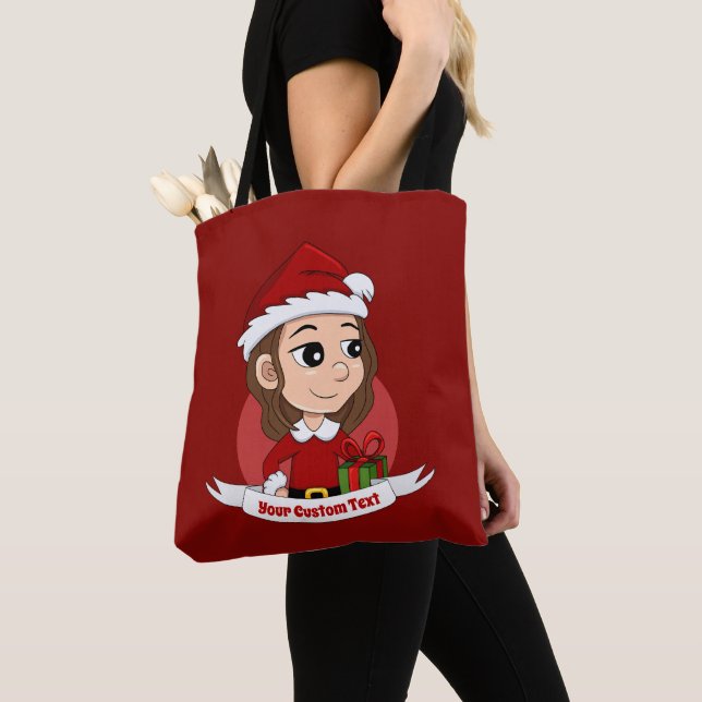 Bolsa Tote Garota de Natal com cabelo ondulado castanho (Close Up)