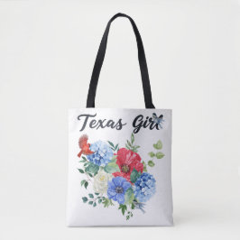 Bolsa Tote Garota do Texas com Flores Vermelhas/Brancas/Azuis