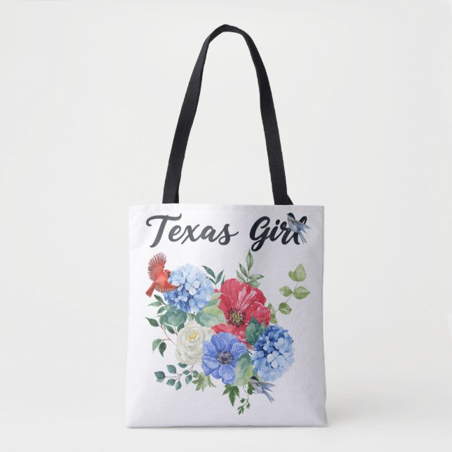 Bolsa Tote Garota do Texas com Flores Vermelhas/Brancas/Azuis (Frente)