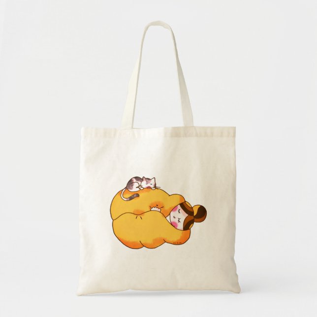 Bolsa Tote Garota Dormindo com Gato Louco (Frente)