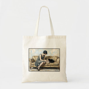 Bolsa Tote Garota Flapper Lendo Pintura a óleo Livro Amante
