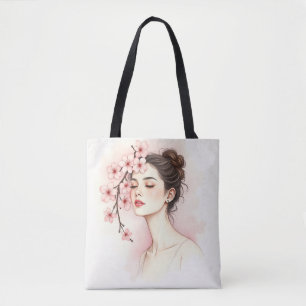 Bolsa Tote Garota Flor de Cerejeira – Flora Aquarela