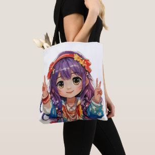 Bolsa Tote Garota Hippie do Sinal de Paz