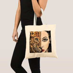 Bolsa Tote Garota Leopardo - Saco de Toque Emociona - Pintura