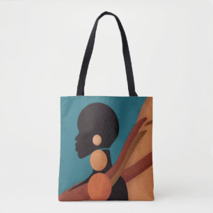 Bolsa Tote garota no trópico. Linda mulher africana. Preto