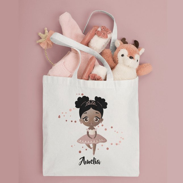 Bolsa Tote Garota Pequena com Balé Dançante Coroa, Rosa e Cas (Criador carregado)
