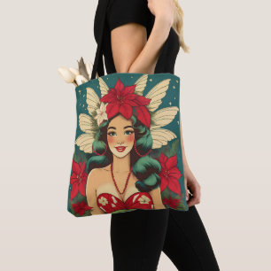 Bolsa Tote Garota Pin-Up de Natal Tropical dos Anos 50 Retrô