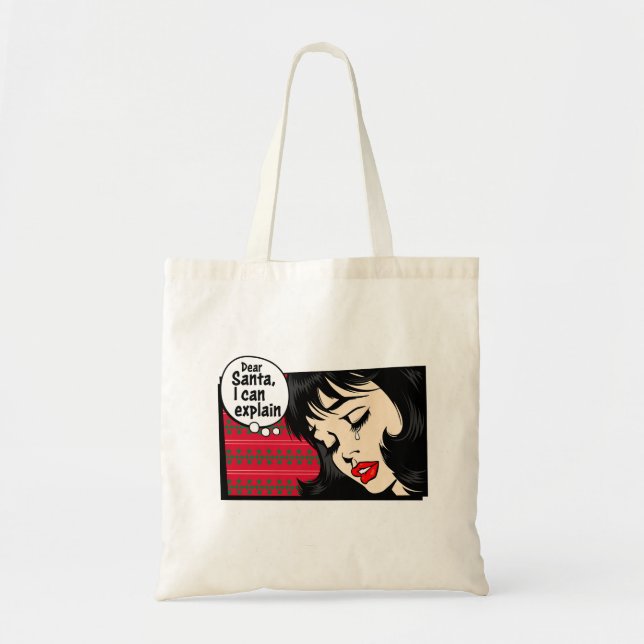 Bolsa Tote Garota Pop Art de Natal Eu Posso Explicar (Frente)