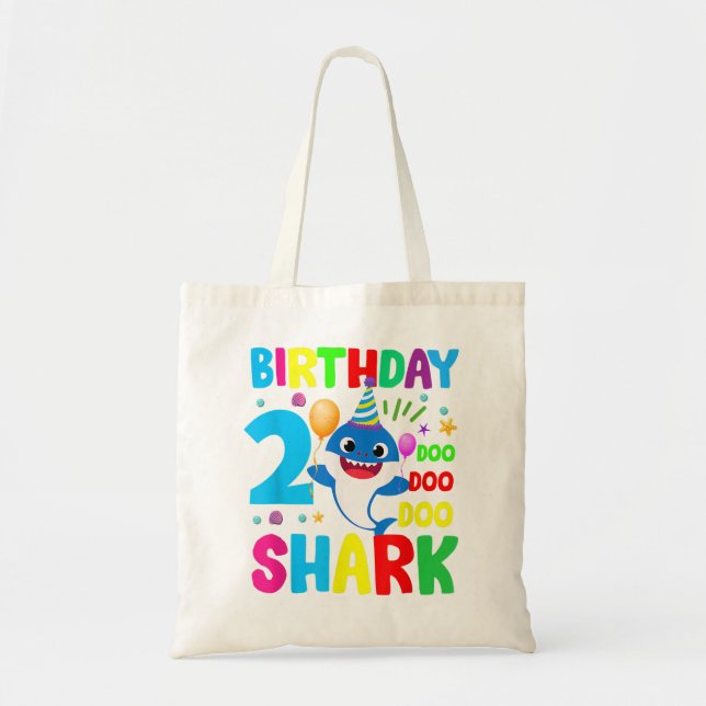 Bolsa Tote Garota segundo aniversário 2020 do Bebê Cute Shark (Frente)