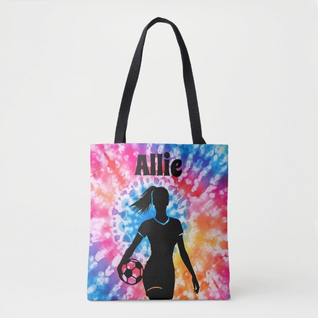 Bolsa Tote Garota Soccer Personalizou o Aquarelle Tie Dye Rai (Frente)