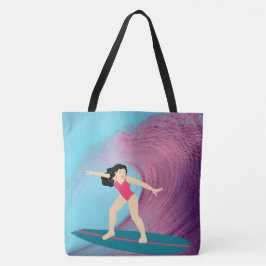 Bolsa Tote Garota surfando no pôr do sol.