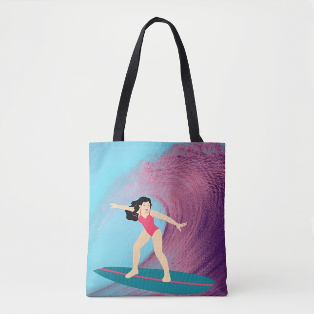 Bolsa Tote Garota surfando no pôr do sol (Frente)