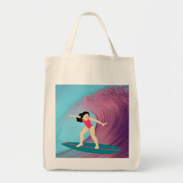 Bolsa Tote Garota surfando no pôr do sol.