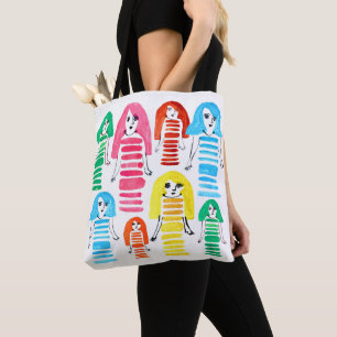 Bolsa Tote Garotas de aquarela bonitas de arte moderna divert