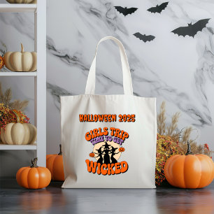 Bolsa Tote Garotas Viajam para pegar doce de bruxa retrô malv