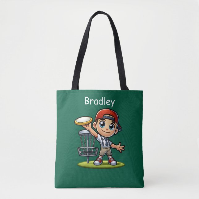 Bolsa Tote Garotinho Bonito Jogando Golfe De Disco Personaliz (Frente)
