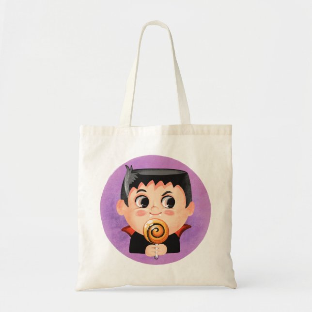 Bolsa Tote Garoto bonito com fantasia de Halloween de vampiro (Frente)