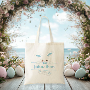 Bolsa Tote Garoto Personalizado da Páscoa Azul Bonito