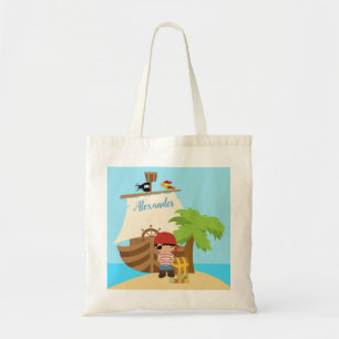 Bolsa Tote Garoto Pirata Bonito e Nome Personalizado De Um Na
