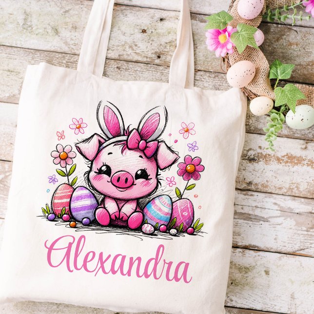 Bolsa Tote Garotos de Páscoa de guilho Nome Raparigas Coelhin (Piglet Girls Easter Tote)