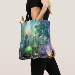 BOLSA TOTE GARRAFAS DE POTÊNCIA VERDES E PURPAS