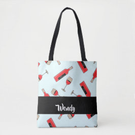 Bolsa Tote Garrafas de vinho tinto e padrão de óculos