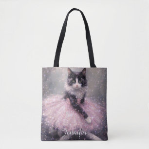 Bolsa Tote Gata Bailarina Espelhada em Tutu Rosa