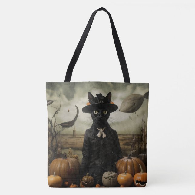 Bolsa Tote Gata Bruxa com Abóboras  (Frente)
